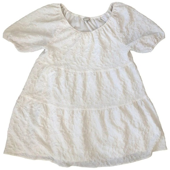 Anthropologie Moon River White Short Puff Sleeve Tiered Babydoll Boho Dress Sz L - Picture 4 of 12